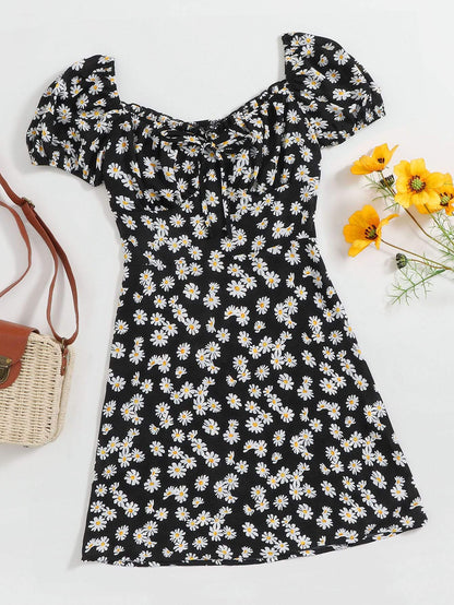 Plus Tie Front Daisy Floral Milkmaid Dress - LuckyFash™