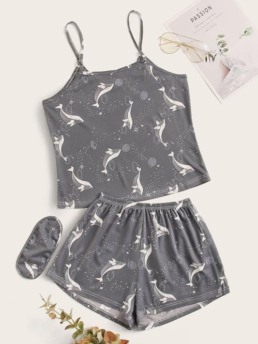Plus Whale And Galaxy Cami PJ Set & Eye Cover for Women