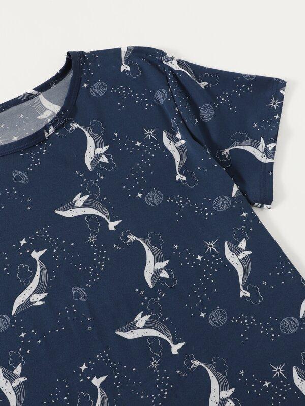 Plus Whale And Galaxy Print Pajama Set With Eye Cover - LuckyFash™