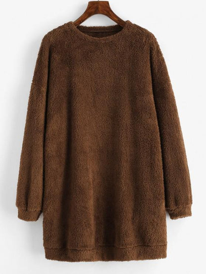 Plush Faux Fur Sweatshirt Dress for Women