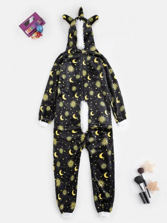 Plush Sun Moon Pattern Unicorn Costume Pajama Onesie - LuckyFash™