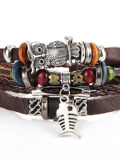 Men's Turquoise Leather Bracelet Classic Retro Leaf Punk Classic Rock Leather Bracelet Jewelry Black / Silver / Red / Orange / Light Brown For Gift Daily Beach