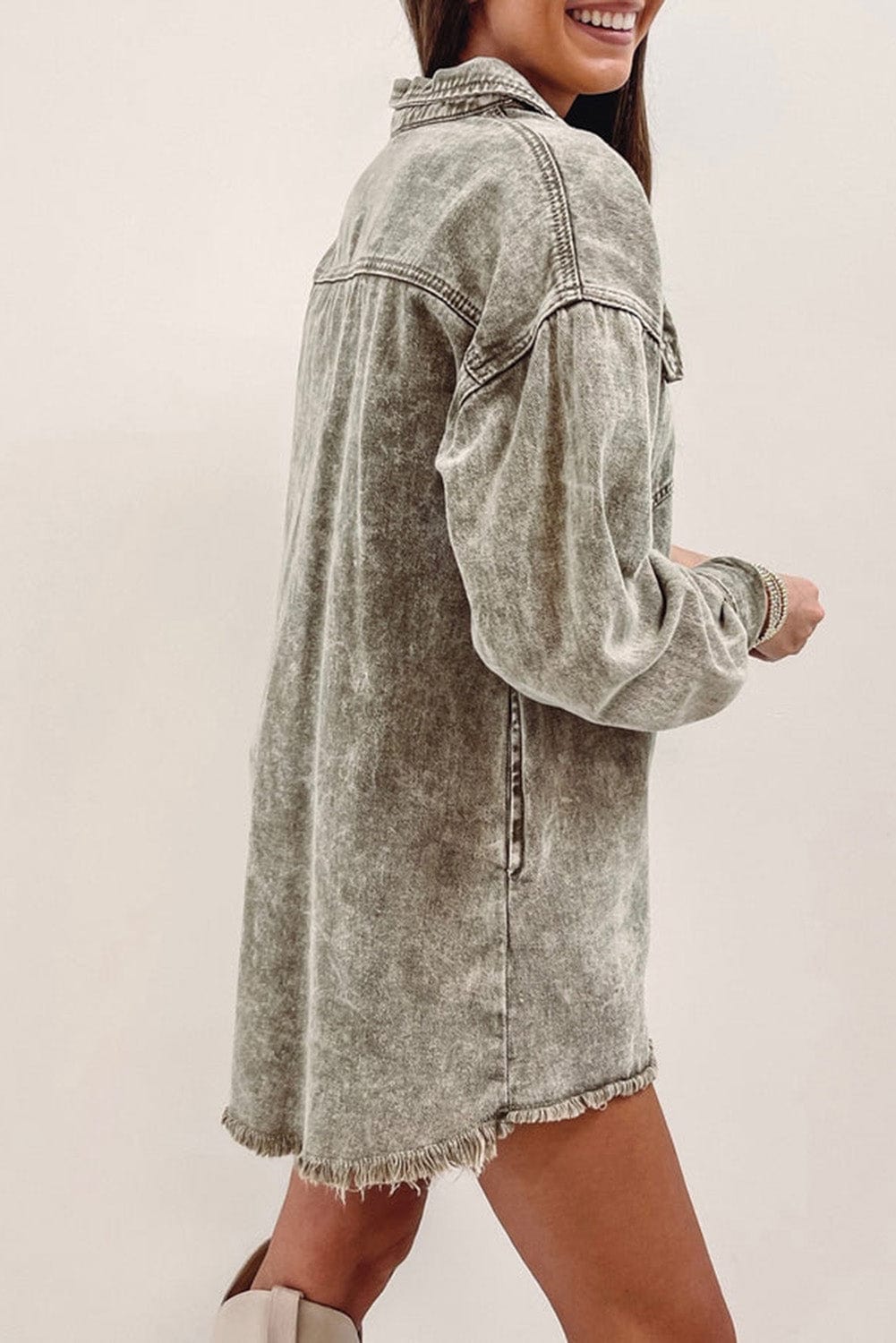 Pocket Button Long Sleeve Denim Shirt Jacket