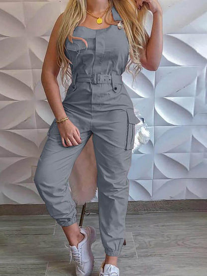 Pocket Design Cargo Suspender Jumpsuit for Women