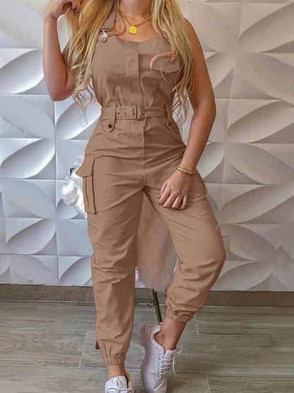 Pocket Design Cargo Suspender Jumpsuit for Women