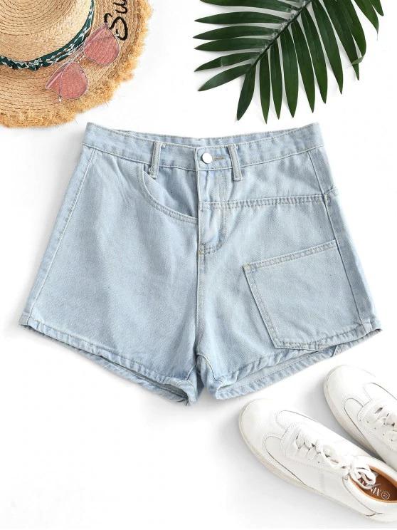 Pocket High Waisted Loose Denim Shorts for Women