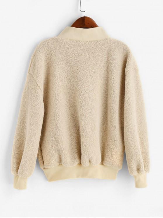 Pocket V Neck Drop Shoulder Fluffy Teddy Sweatshirt - LuckyFash™