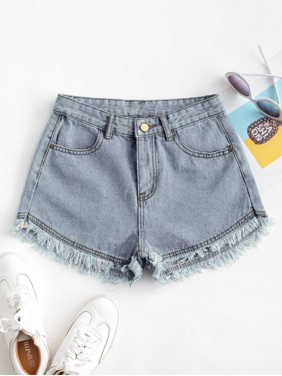 Pockets Frayed Hem Denim Cutoff Shorts - LuckyFash™