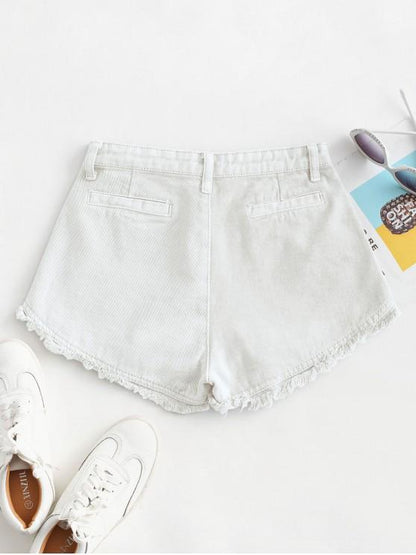 Pockets Frayed Hem Denim Cutoff Shorts - LuckyFash™