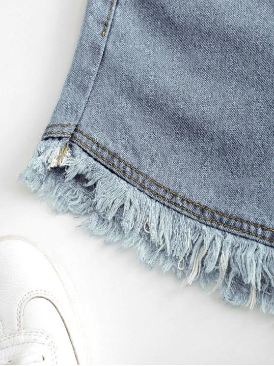 Pockets Frayed Hem Denim Cutoff Shorts - LuckyFash™