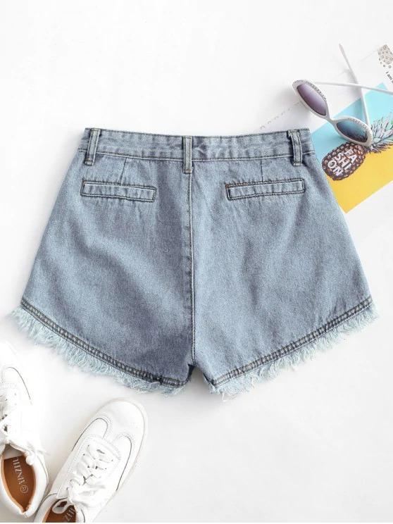 Pockets Frayed Hem Denim Cutoff Shorts - LuckyFash™