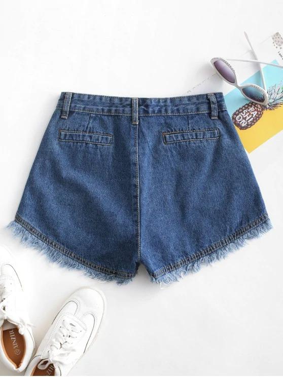 Pockets Frayed Hem Denim Cutoff Shorts - LuckyFash™