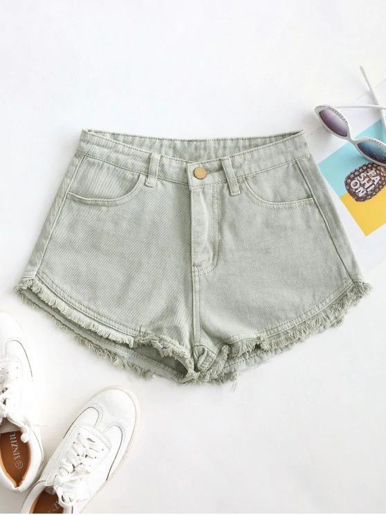 Pockets Frayed Hem Denim Cutoff Shorts - LuckyFash™