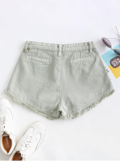 Pockets Frayed Hem Denim Cutoff Shorts - LuckyFash™