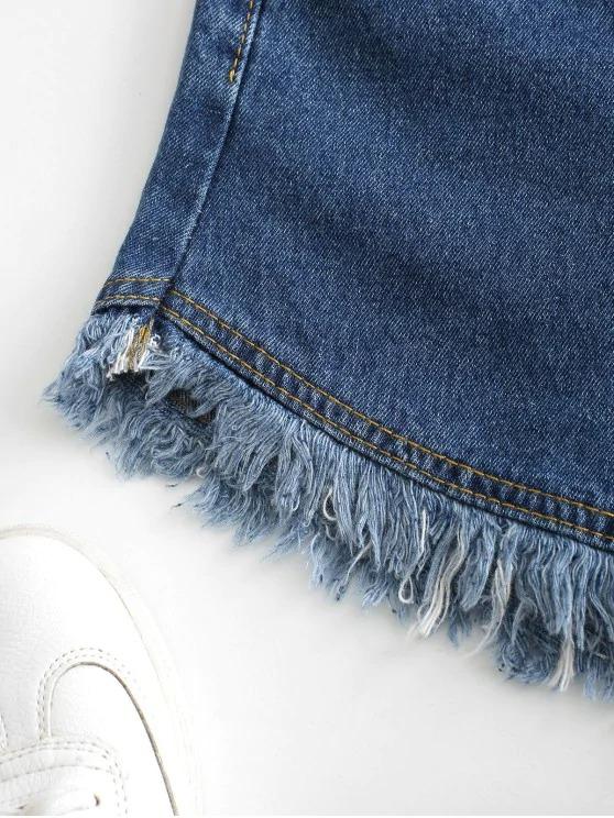 Pockets Frayed Hem Denim Cutoff Shorts - LuckyFash™