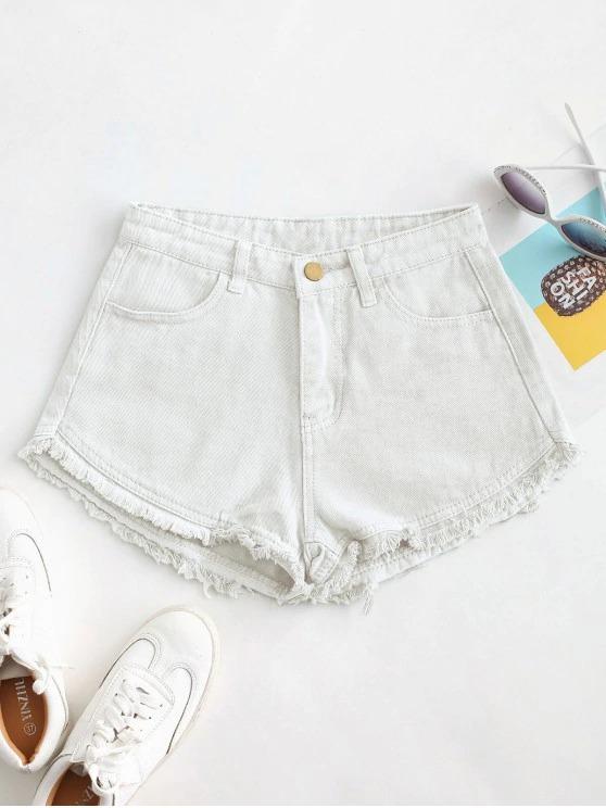 Pockets Frayed Hem Denim Cutoff Shorts - LuckyFash™