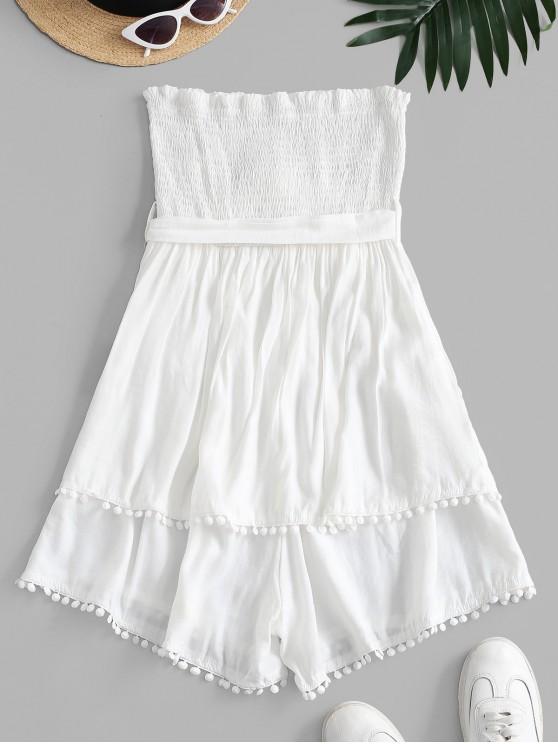 Pompom Trim Smocked Layered Bandeau Romper - LuckyFash™