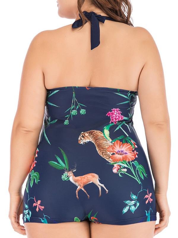 Print Boxer Shorts One-Piece Plus Size Swimsuit - LuckyFash™