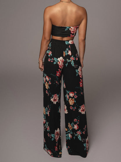 Printed Lace-Up Tube Top & Trousers Two-Piece Suit - LuckyFash™