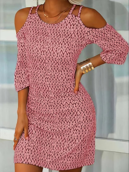 Mini Dresses - Printed Mid-Sleeve Off The Shoulder Dress - MsDressly