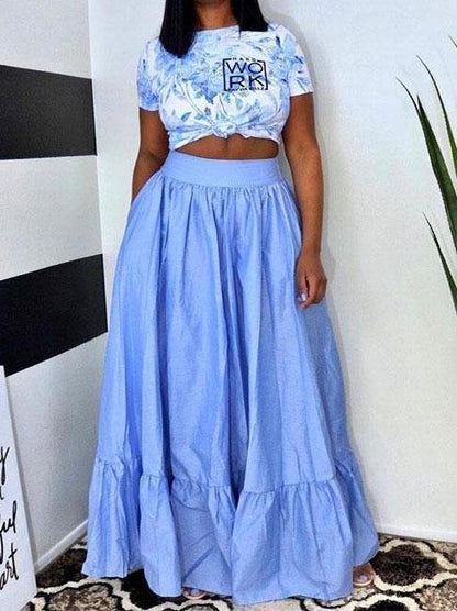 Printed T-shirt Long Skirt Set for Women