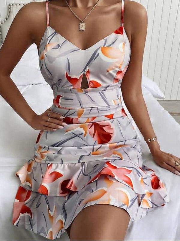 Printed V-Neck Sleeveless Mini Dress for Women