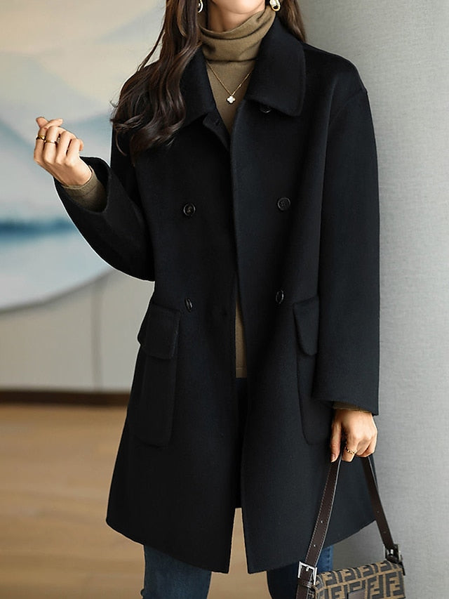 Women's Coat Outdoor Street Daily Fall Winter Long Coat Loose Fit Windproof Warm Modern Style Casual Trendy Jacket Long Sleeve Plain Maillard with Pockets Black Red Camel