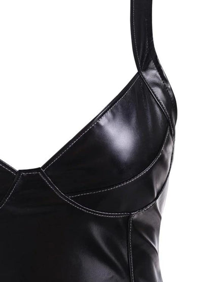 PU Leather Slinky Topstitching Bodycon Bustier Dress - LuckyFash™