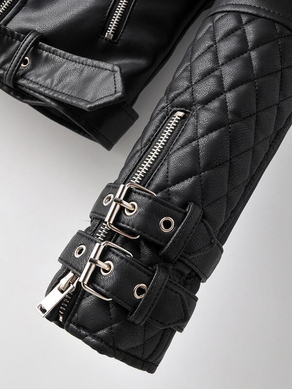 PU Zip Detail Belted Moto Jacket - LuckyFash™