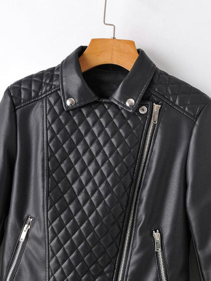 PU Zip Detail Belted Moto Jacket - LuckyFash™