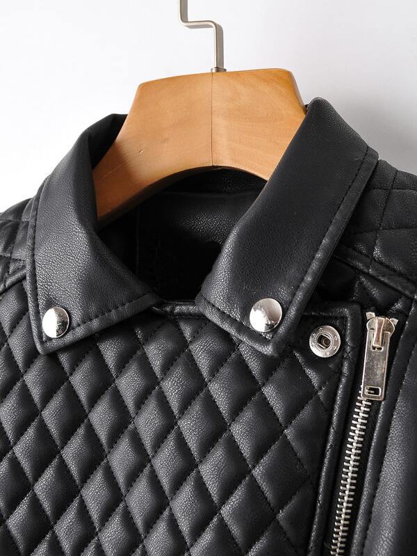 PU Zip Detail Belted Moto Jacket - LuckyFash™