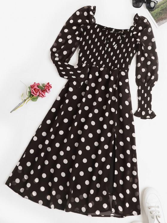 Puff Sleeve Polka Dot Smocked Milkmaid Dress - LuckyFash™