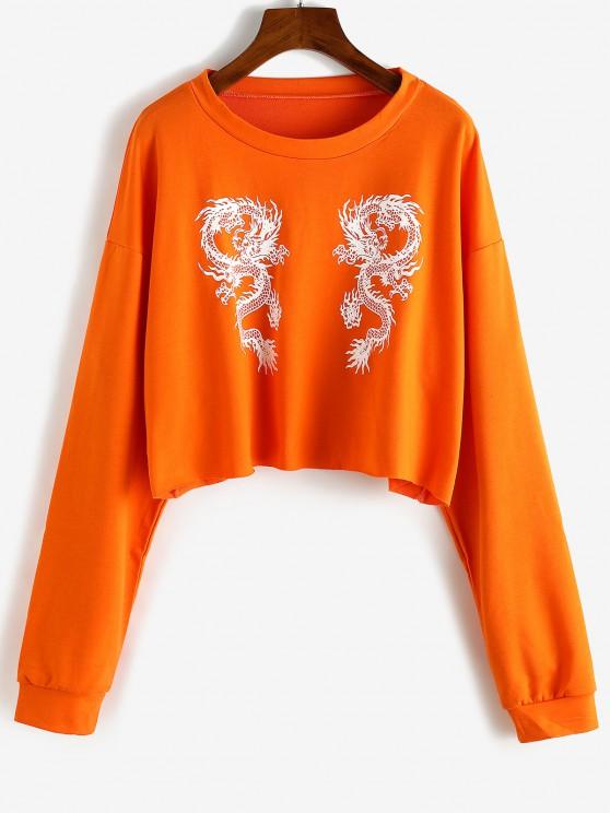 Pullover Oriental Dragon Cropped Sweatshirt for Women