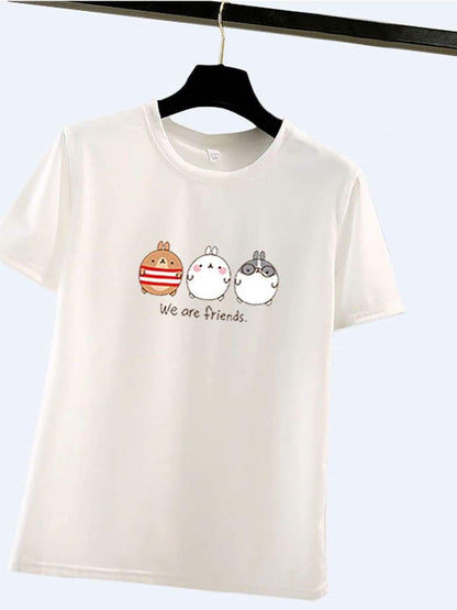 Pure Color Cartoon Print Loose T-Shirt - LuckyFash™