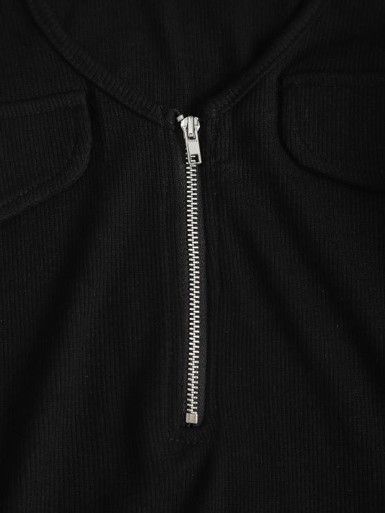 Quarter Zip Flap Detail Ribbed Bodysuit - LuckyFash™