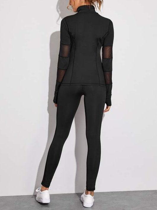 Quarter Zip Mesh Panel Top & Leggings - LuckyFash™