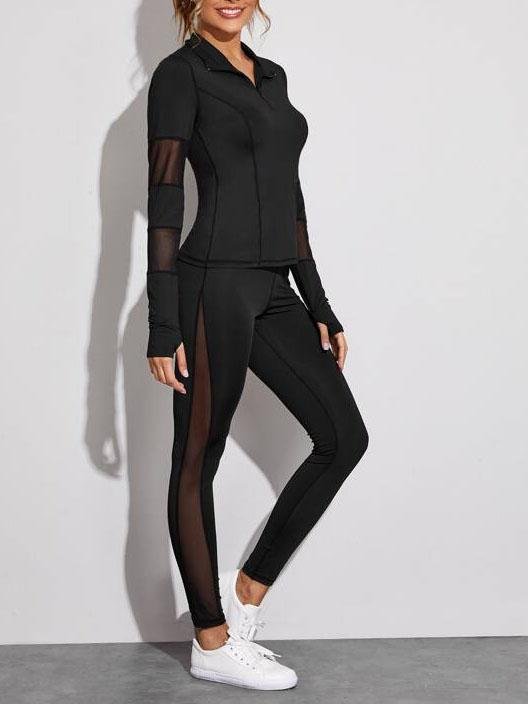 Quarter Zip Mesh Panel Top & Leggings - LuckyFash™