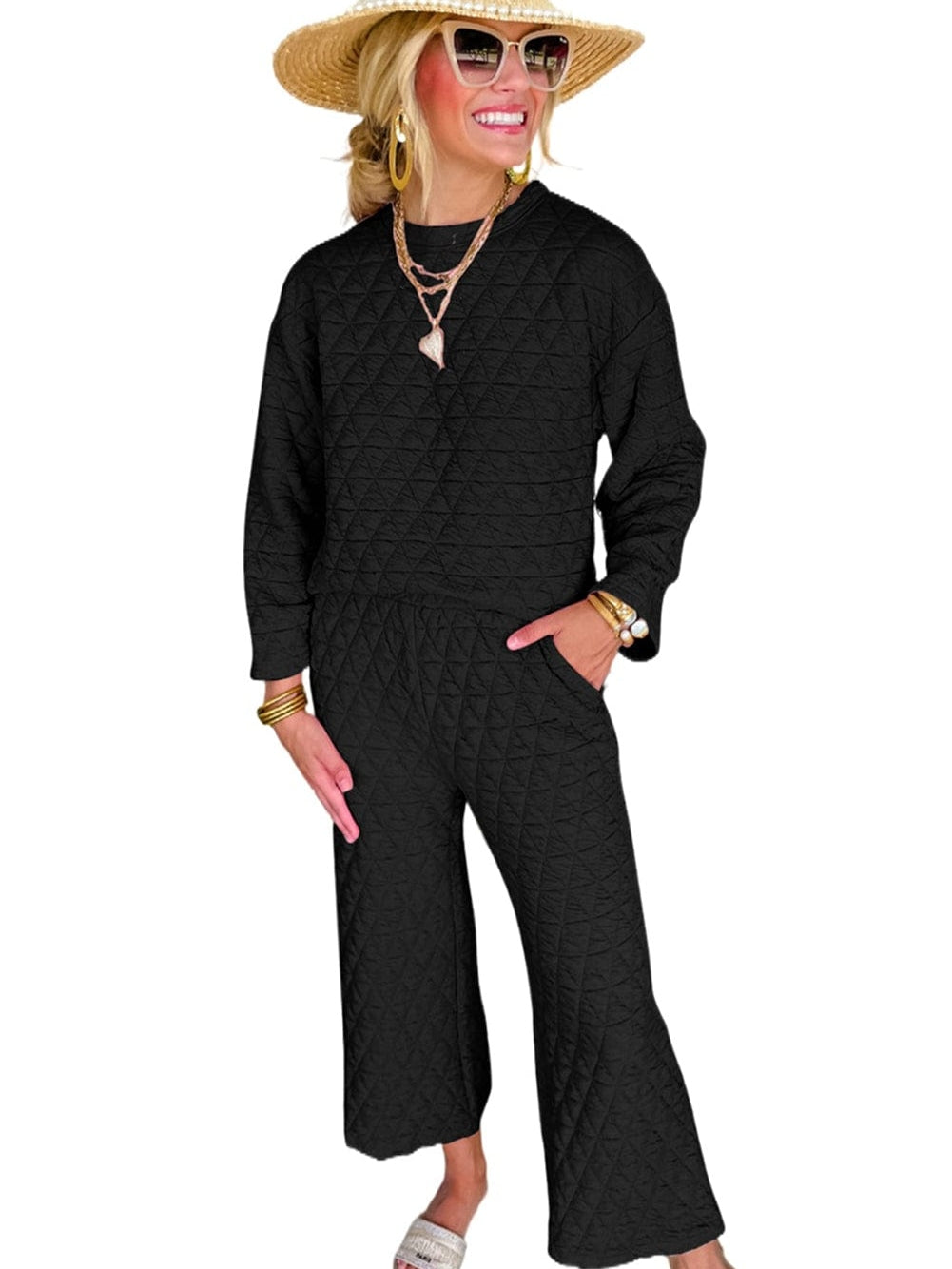 Quilted Black Pullover and Pants Set