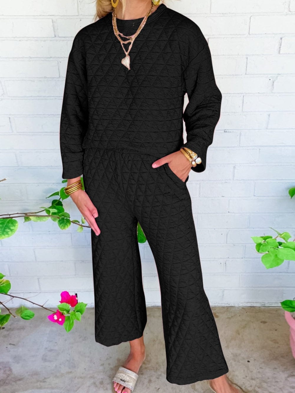 Quilted Black Pullover and Pants Set