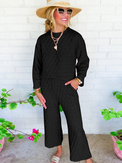 Quilted Black Pullover and Pants Set