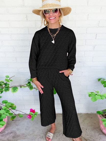 Quilted Black Pullover and Pants Set