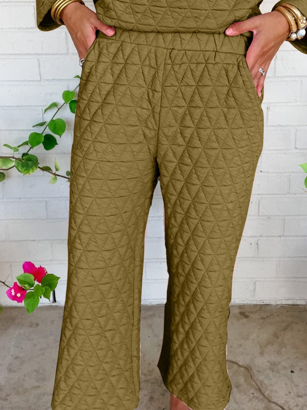 Quilted Sage Green Pullover and Pants Set