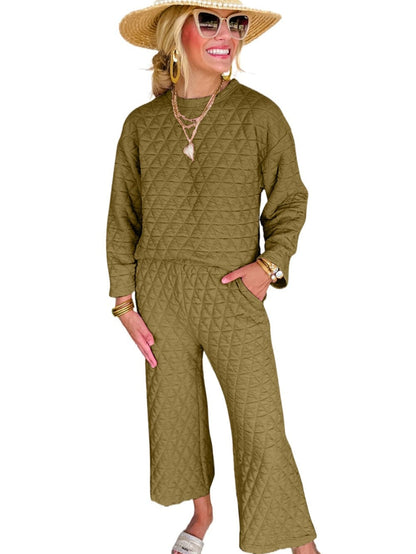 Quilted Sage Green Pullover and Pants Set