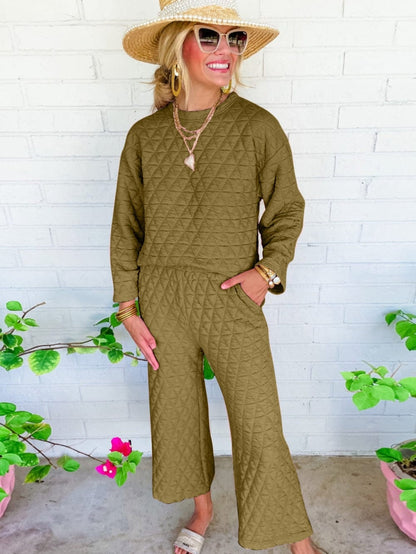 Quilted Sage Green Pullover and Pants Set