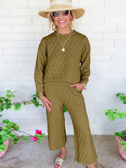 Quilted Sage Green Pullover and Pants Set