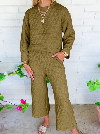 Quilted Sage Green Pullover and Pants Set