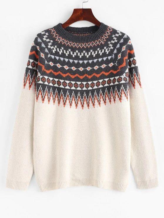 Raglan Sleeve Fair Isle Knit Sweater - LuckyFash™