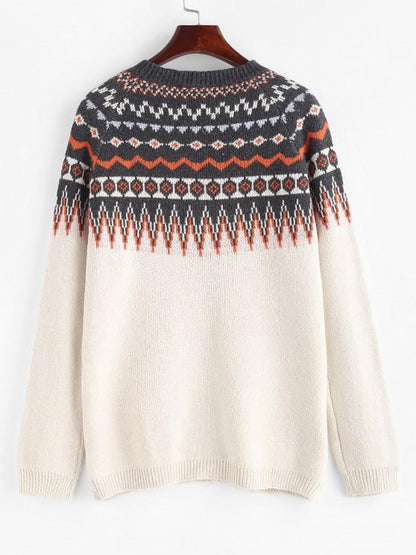 Raglan Sleeve Fair Isle Knit Sweater - LuckyFash™