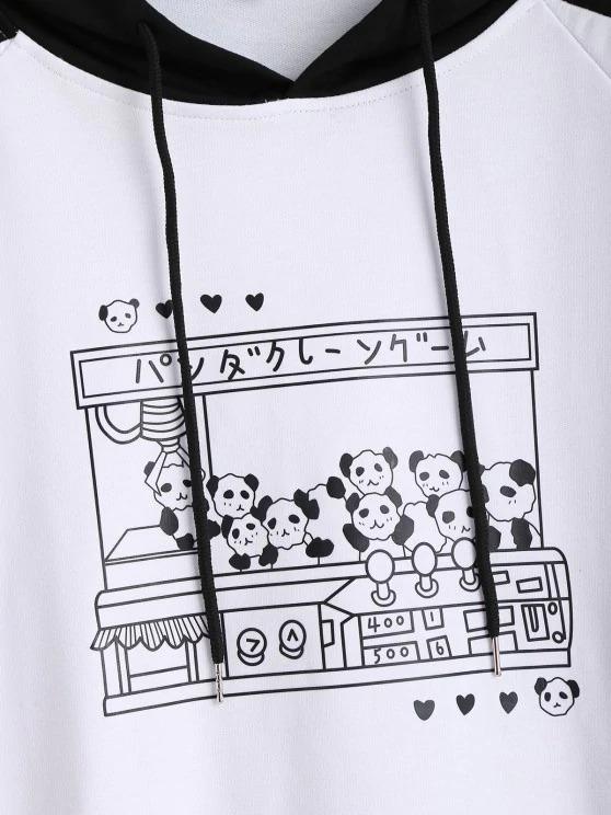 Raglan Sleeve Oversize Panda Graphic Hoodie - LuckyFash™