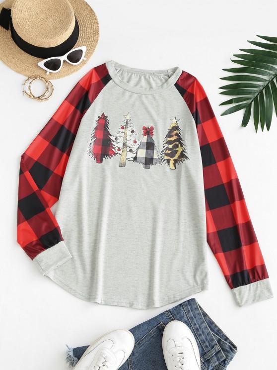 Raglan Sleeve Plaid Christmas Tree Sweatshirt - LuckyFash™